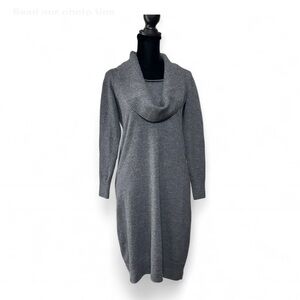 TALBOTS Grey PURE MERINO WOOL Cowl Neck Sweater Dress Relaxed Fit S.Exe. Cond.